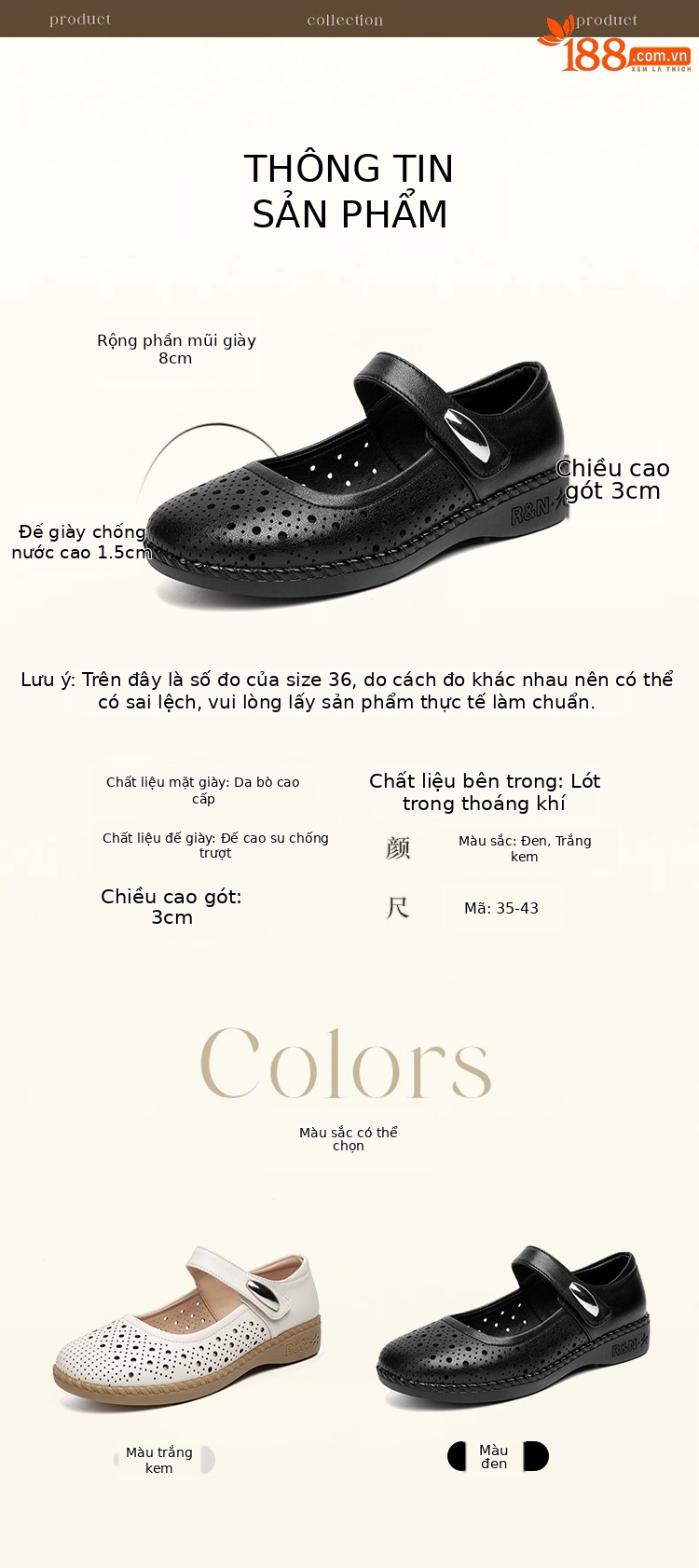 Sandal nữ da thật gót thấp quai chữ V đế mềm — Màu đen chi tiết 8