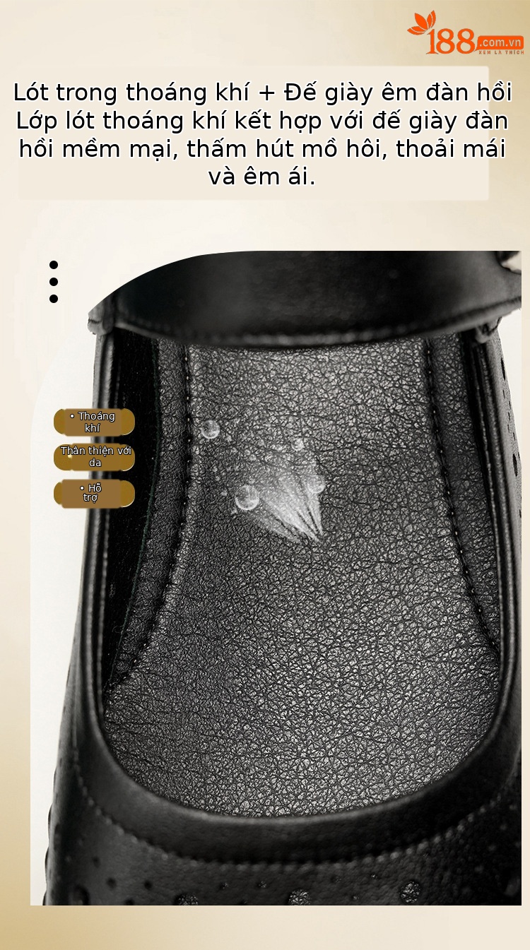 Sandal nữ da thật gót thấp quai chữ V đế mềm — Màu đen chi tiết 11