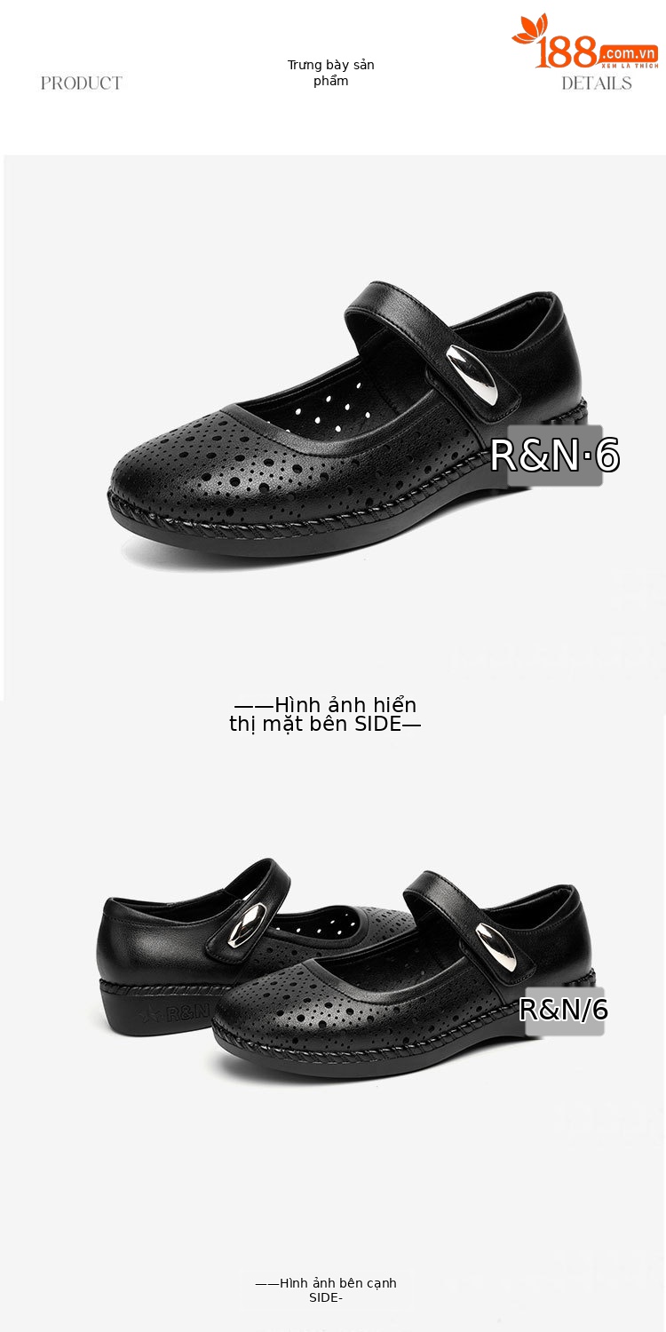 Sandal nữ da thật gót thấp quai chữ V đế mềm — Màu đen chi tiết 24