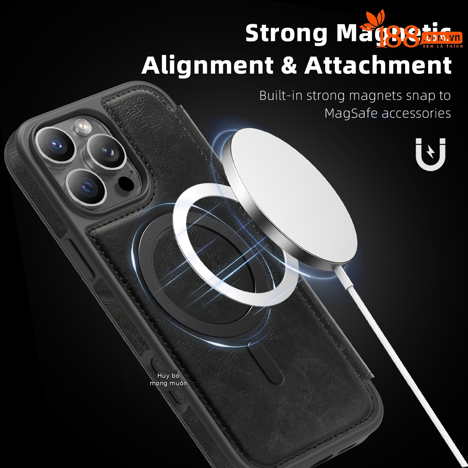 Ốp lưng da từ tính có khe đựng thẻ cho iPhone 16 Pro Max, chống sốc — Màu đen, Màu xanh ngọc, Màu cà phê, Xám vàng titan chi tiết 27