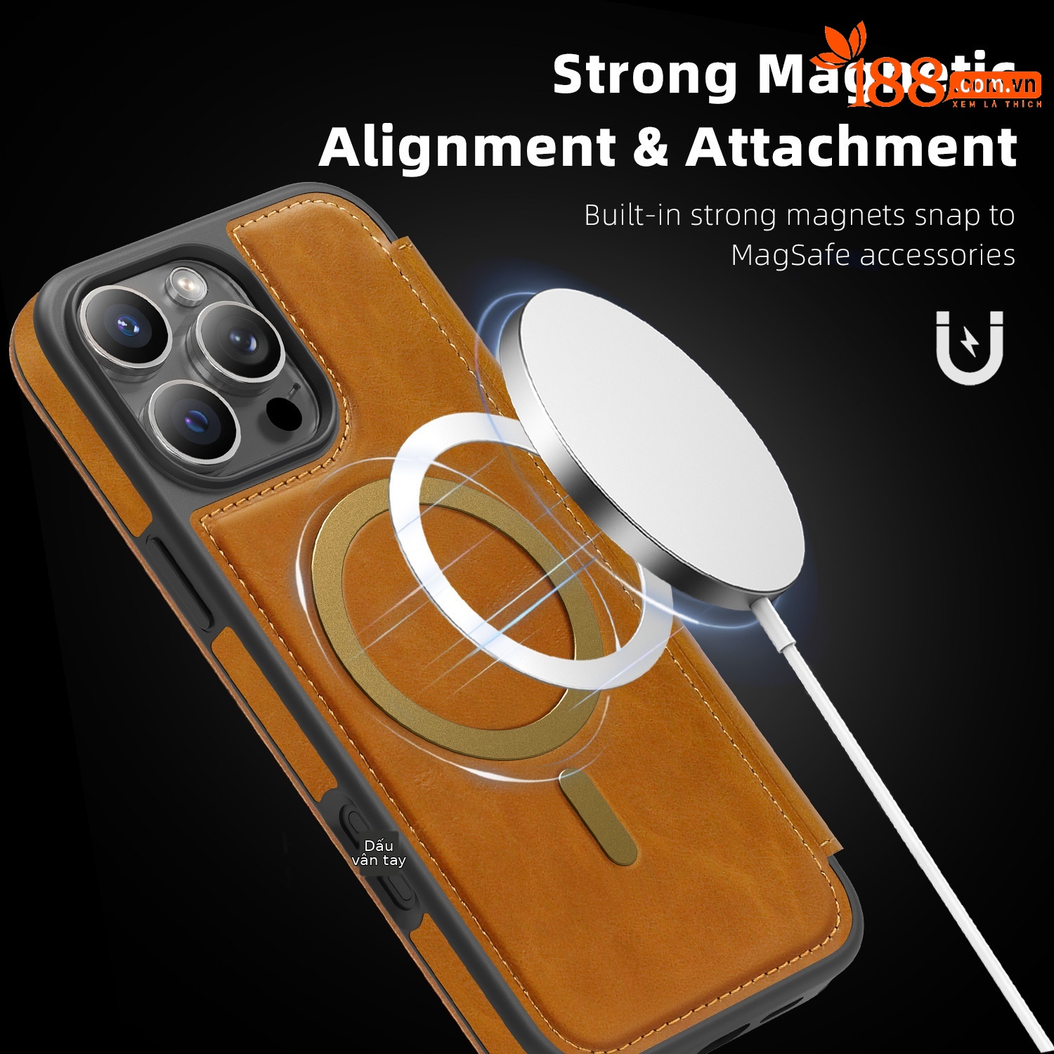 Ốp lưng da từ tính có khe đựng thẻ cho iPhone 16 Pro Max, chống sốc — Màu đen, Màu xanh ngọc, Màu cà phê, Xám vàng titan chi tiết 28