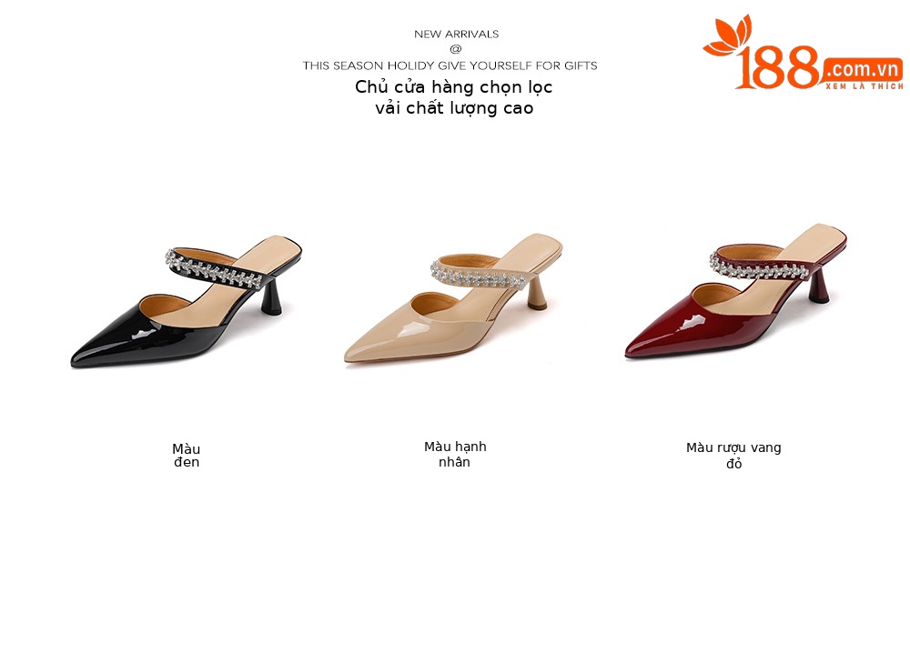 Giày sandal cao gót nữ mũi nhọn đính đá kiểu Pháp, gót nhọn 9 cm — đen chi tiết 5