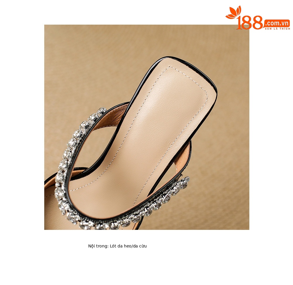 Giày sandal cao gót nữ mũi nhọn đính đá kiểu Pháp, gót nhọn 9 cm — đen chi tiết 19