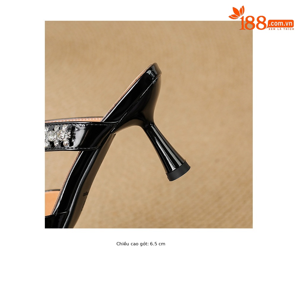 Giày sandal cao gót nữ mũi nhọn đính đá kiểu Pháp, gót nhọn 9 cm — đen chi tiết 20