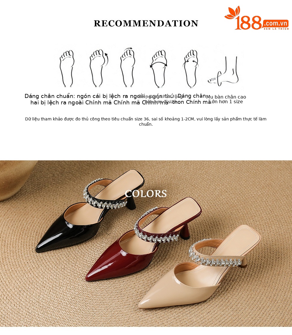 Giày sandal cao gót nữ mũi nhọn đính đá kiểu Pháp, gót nhọn 9 cm — đen chi tiết 4