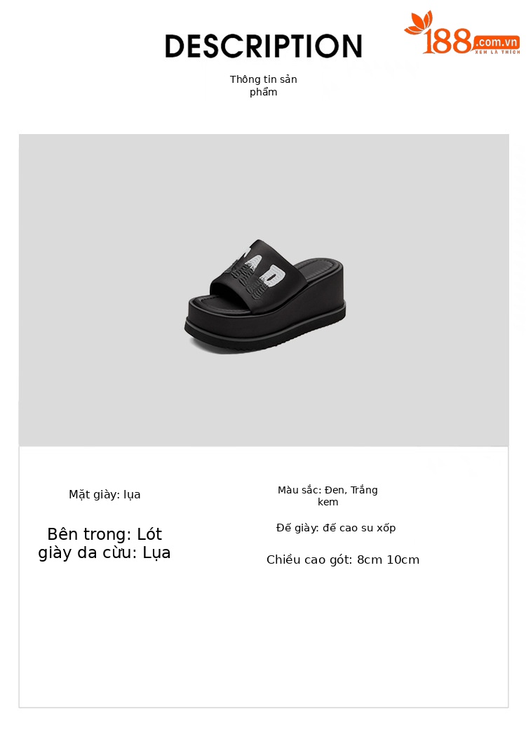 Dép sandal nữ đế xuồng mũi hở gót 8/10 cm phối màu mùa hè 2025 — Màu trắng nhạt 8cm, Trắng nhạt 10cm, Đen 10cm, Đen 8cm chi tiết 2