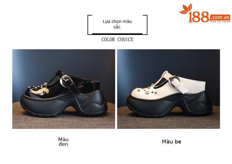 Giày lười nữ đế dày độn cao bên trong mũi vuông bít mẫu mới mùa hè — Màu be, Màu đen chi tiết 2