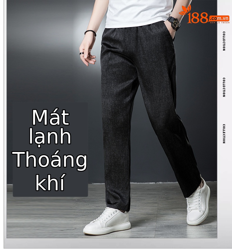 Quần tây nam ống thẳng chất lụa tơ tằm mùa hè — Màu đen 9758 chi tiết 1