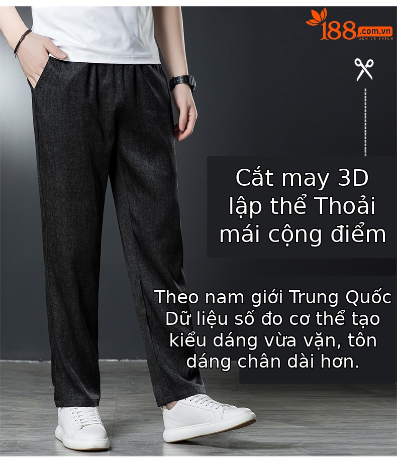 Quần tây nam ống thẳng chất lụa tơ tằm mùa hè — Màu đen 9758 chi tiết 5