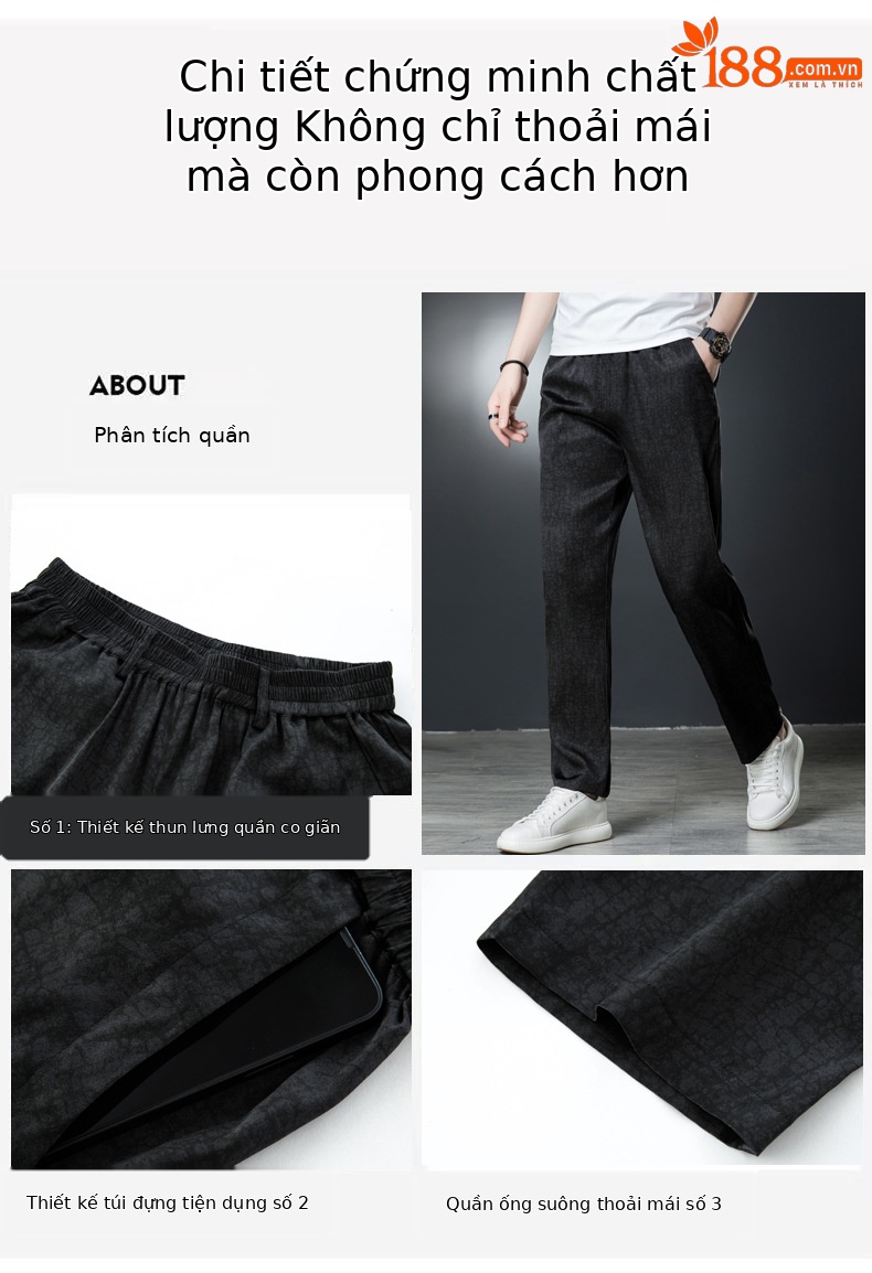 Quần tây nam ống thẳng chất lụa tơ tằm mùa hè — Màu đen 9758 chi tiết 6