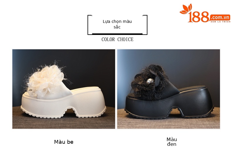 Dép sandal nữ quai chữ V đế bánh xốp cao 5 cm họa tiết hoa mùa hè 2025 — Màu be, Màu đen chi tiết 2