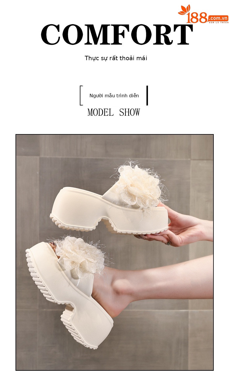 Dép sandal nữ quai chữ V đế bánh xốp cao 5 cm họa tiết hoa mùa hè 2025 — Màu be, Màu đen chi tiết 11