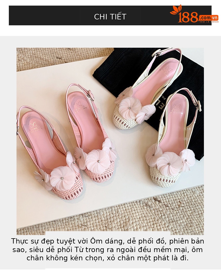 Dép sandal nữ mũi tròn hở gót, quai dệt hoa rỗng thoáng khí, phong cách đơn giản đa năng — bột hoa anh đào, Màu trắng nhạt chi tiết 1