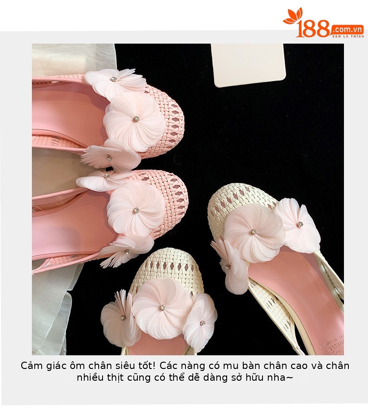 Dép sandal nữ mũi tròn hở gót, quai dệt hoa rỗng thoáng khí, phong cách đơn giản đa năng — bột hoa anh đào, Màu trắng nhạt chi tiết 3
