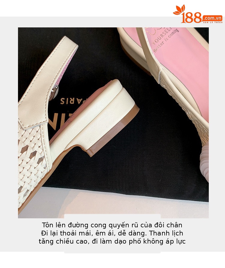 Dép sandal nữ mũi tròn hở gót, quai dệt hoa rỗng thoáng khí, phong cách đơn giản đa năng — bột hoa anh đào, Màu trắng nhạt chi tiết 5