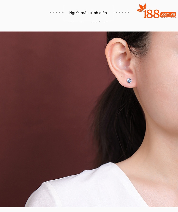 Bông tai bạc S925 đính ngọc xanh biển tròn, thiết kế hình học đơn giản — Một cặp chi tiết 3