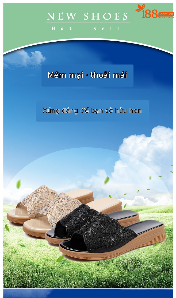 Dép lê nữ đế bằng mềm chống trượt thời thượng đi ngoài trời mùa hè — Màu đen chi tiết 1