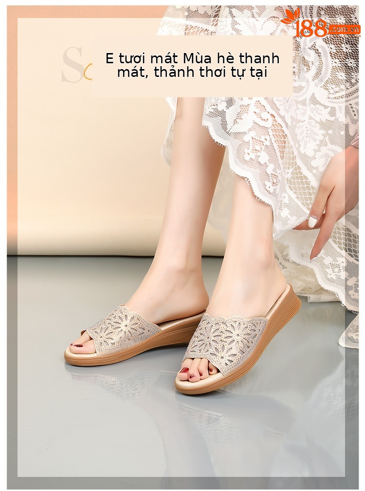 Dép lê nữ đế bằng mềm chống trượt thời thượng đi ngoài trời mùa hè — Màu đen chi tiết 12