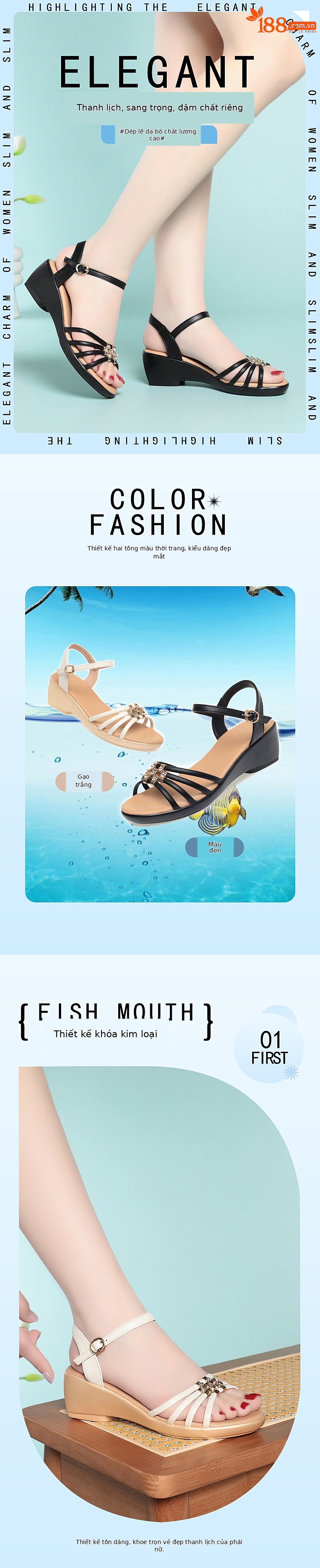 Sandal nữ đế bệt da thật quai chữ V thoải mái — Màu be chi tiết 1