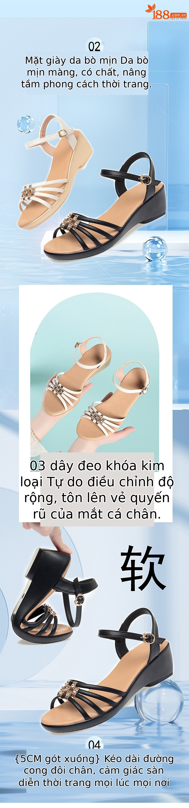 Sandal nữ đế bệt da thật quai chữ V thoải mái — Màu be chi tiết 2