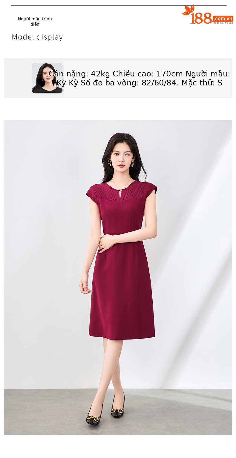 Đầm vest chữ A không tay phối voan mùa hè — Màu xanh da trời chi tiết 5