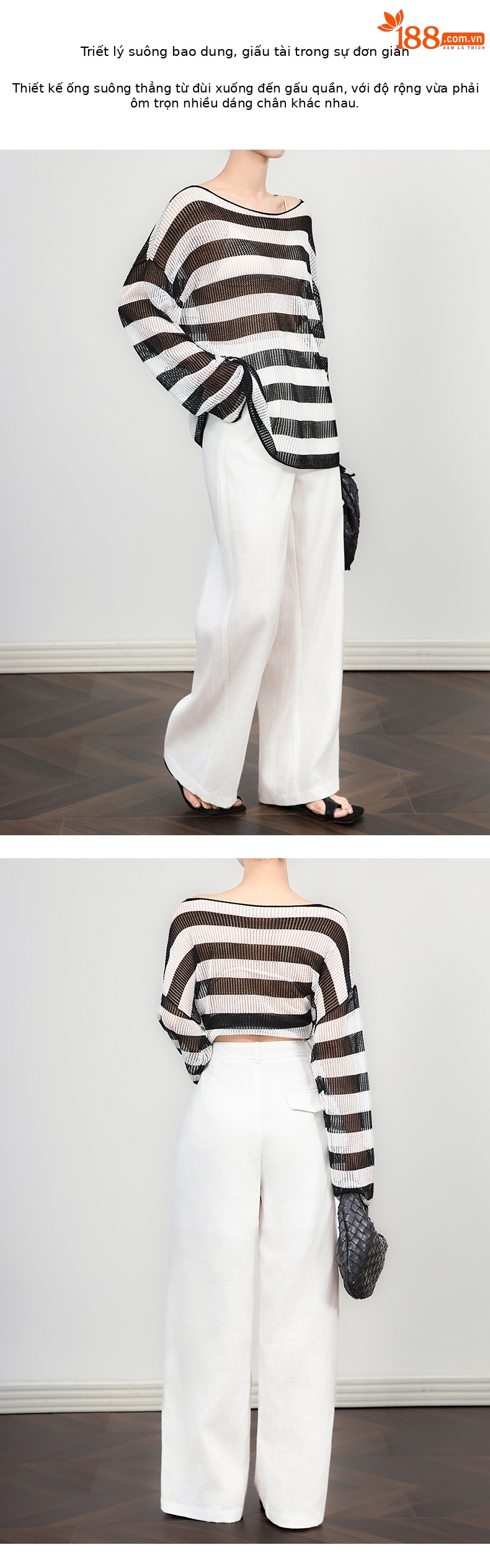 Quần âu ống rộng phong cách tiền cũ vải Tencel linen trắng mùa hè — Màu trắng chi tiết 4