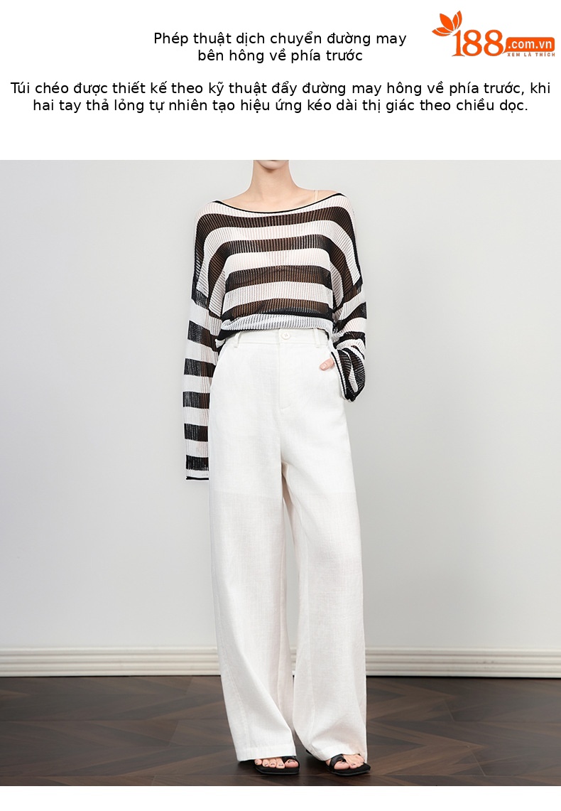Quần âu ống rộng phong cách tiền cũ vải Tencel linen trắng mùa hè — Màu trắng chi tiết 5
