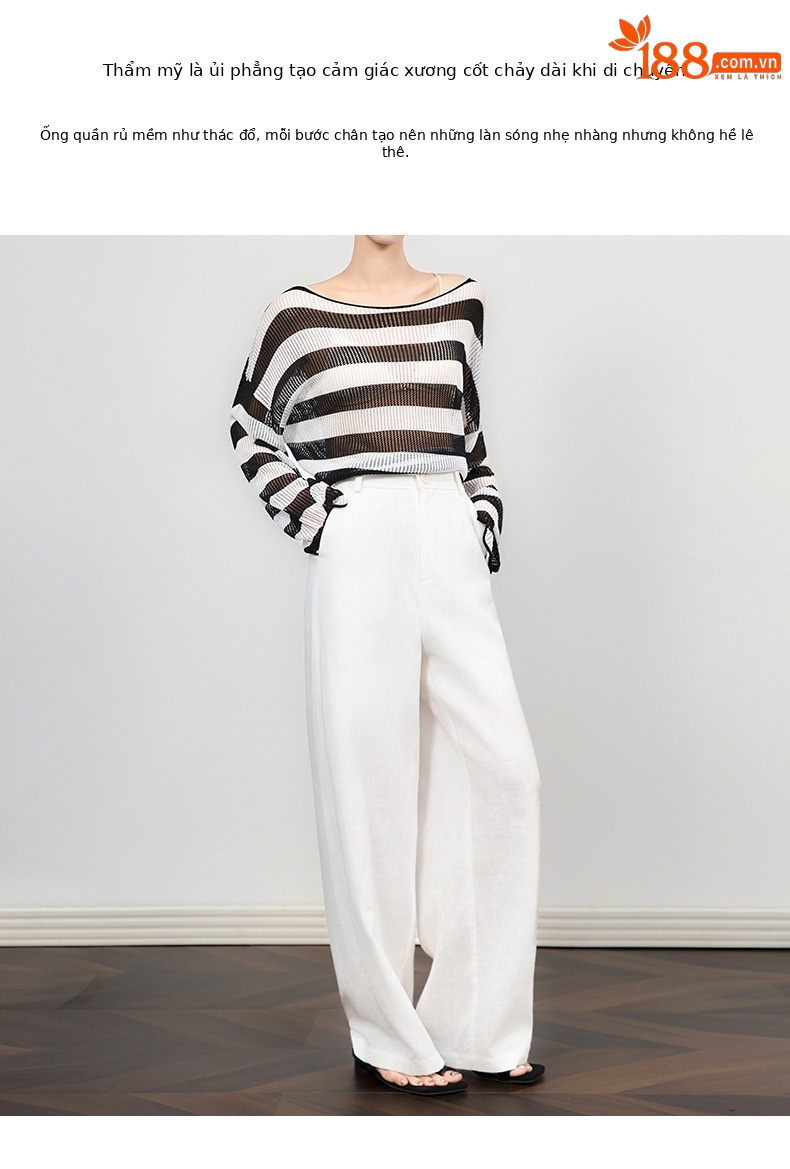 Quần âu ống rộng phong cách tiền cũ vải Tencel linen trắng mùa hè — Màu trắng chi tiết 6