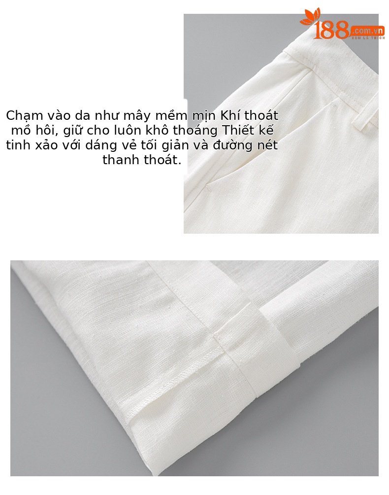 Quần âu ống rộng phong cách tiền cũ vải Tencel linen trắng mùa hè — Màu trắng chi tiết 8