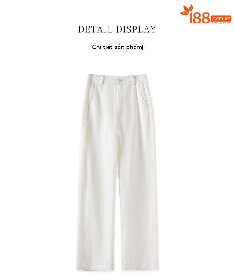 Quần âu ống rộng phong cách tiền cũ vải Tencel linen trắng mùa hè — Màu trắng chi tiết 15