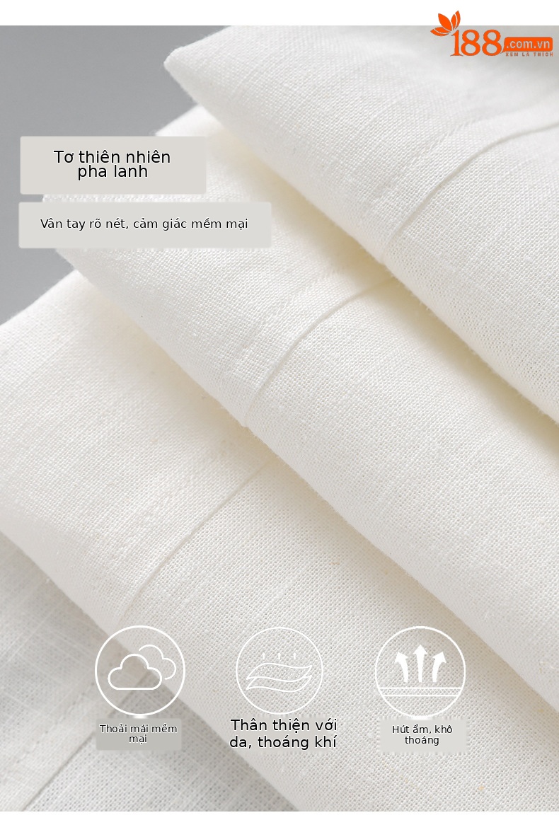 Quần âu ống rộng phong cách tiền cũ vải Tencel linen trắng mùa hè — Màu trắng chi tiết 2