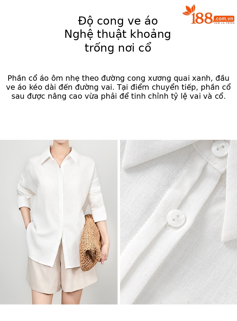 Áo sơ mi nữ linen tay dài cổ bẻ phong cách tiền cũ — Màu trắng chi tiết 5