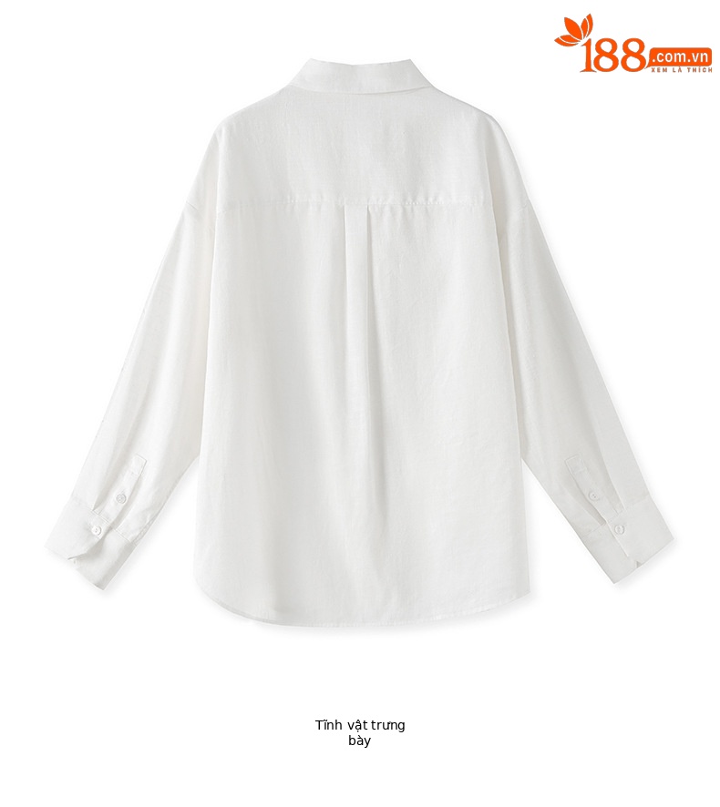 Áo sơ mi nữ linen tay dài cổ bẻ phong cách tiền cũ — Màu trắng chi tiết 15