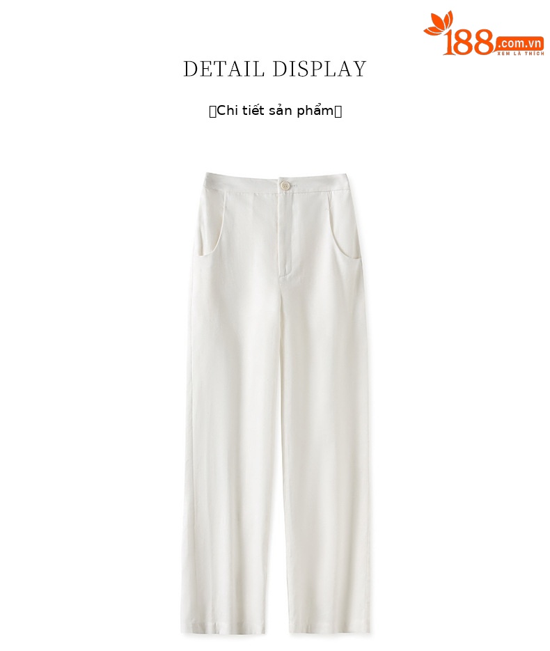 Quần culottes nữ ống rộng vải lanh phong cách cổ điển giản dị, dáng suông rộng, mặc đi làm hoặc dạo phố mùa hè — Màu trắng chi tiết 15