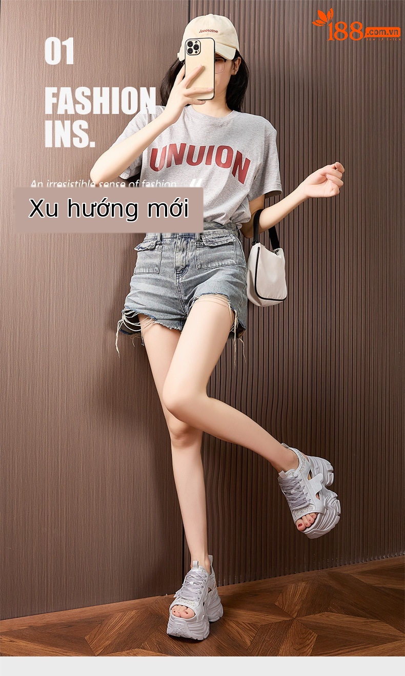 Dép sandal nữ đế dày microfibre mũi tròn phong cách thể thao — Trắng, Bạc chi tiết 2