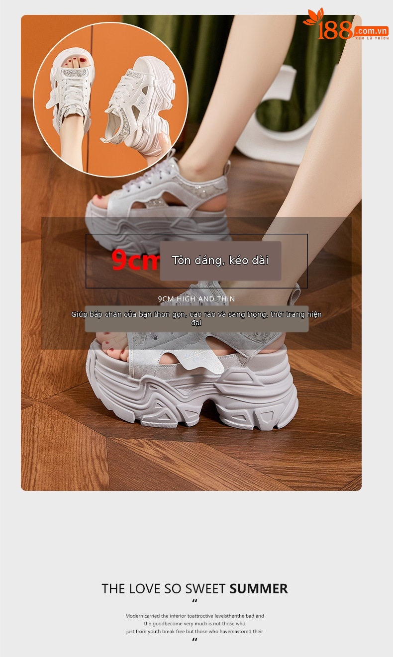 Dép sandal nữ đế dày microfibre mũi tròn phong cách thể thao — Trắng, Bạc chi tiết 9