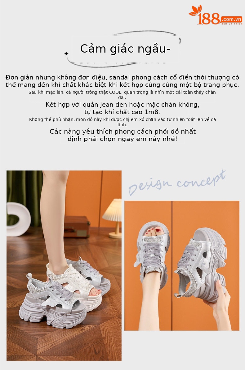 Dép sandal nữ đế dày microfibre mũi tròn phong cách thể thao — Trắng, Bạc chi tiết 4