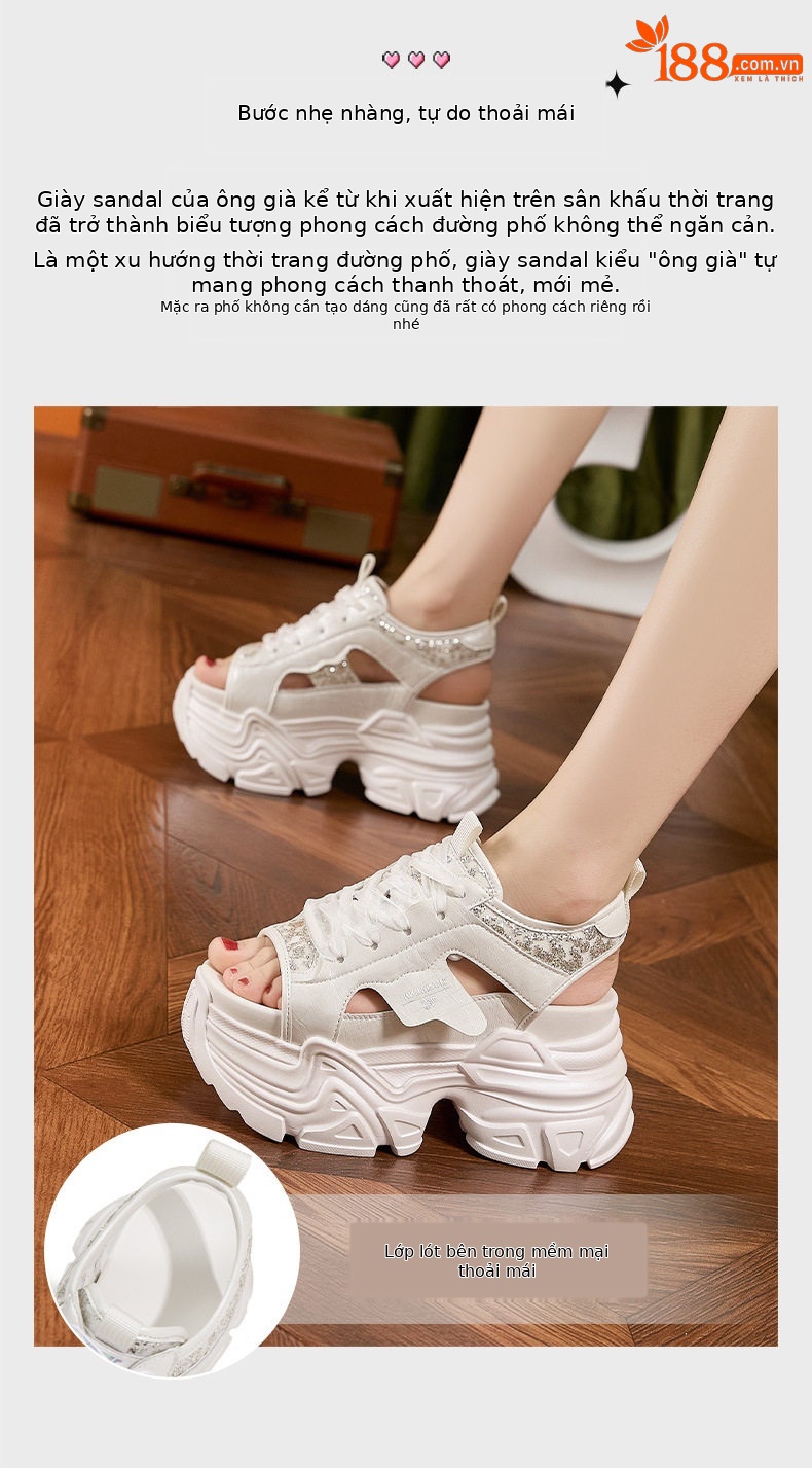 Dép sandal nữ đế dày microfibre mũi tròn phong cách thể thao — Trắng, Bạc chi tiết 5