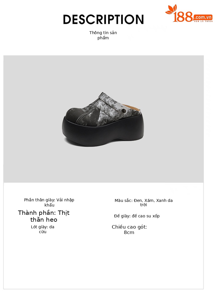 Dép cao gót platform đế dày 8 cm phong cách Trung Hoa, mũi kín, xỏ lười, hai kiểu mặc — màu xanh nhạt chi tiết 2