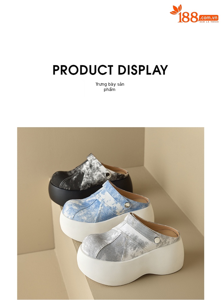 Dép cao gót platform đế dày 8 cm phong cách Trung Hoa, mũi kín, xỏ lười, hai kiểu mặc — màu xanh nhạt chi tiết 20