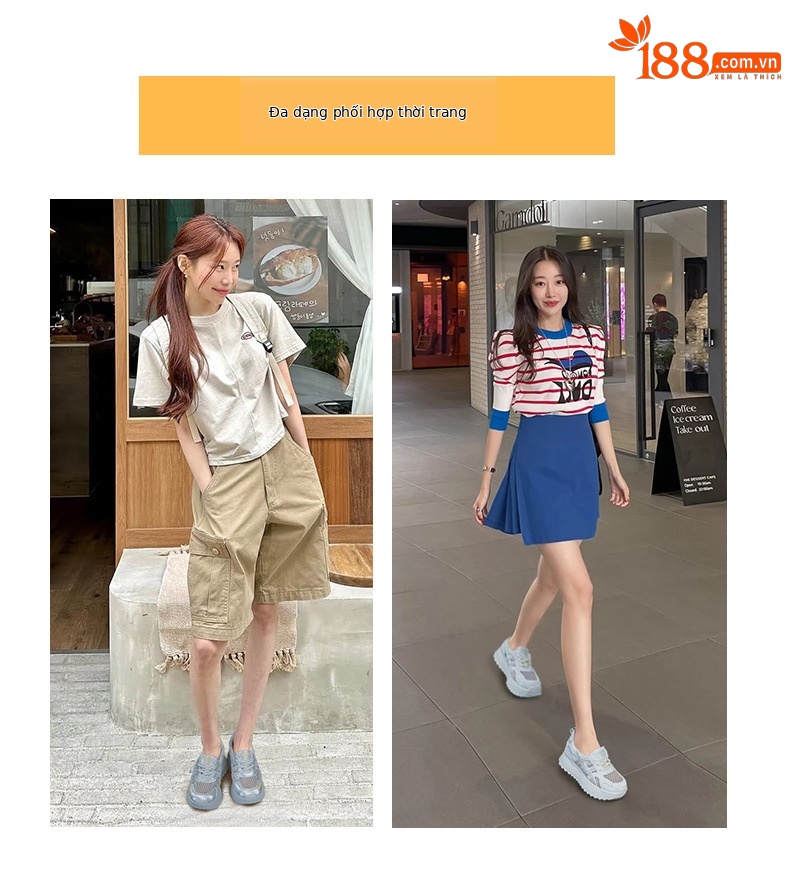 Giày thể thao nữ đế dày chunky trắng phong cách casual, đế cao thoáng khí, mẫu hè 2026 — M2868 màu bạc, M2868 bột mơ, M2868 trắng ngọc trai chi tiết 6