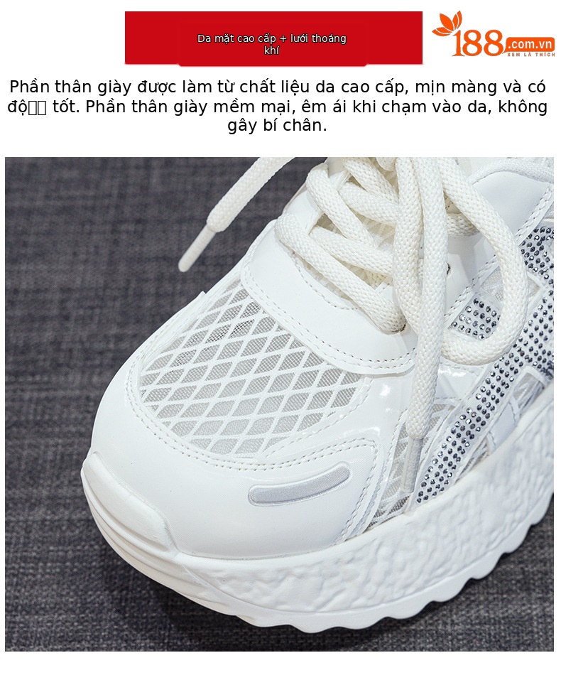 Giày thể thao nữ đế dày chunky trắng phong cách casual, đế cao thoáng khí, mẫu hè 2026 — M2868 màu bạc, M2868 bột mơ, M2868 trắng ngọc trai chi tiết 7