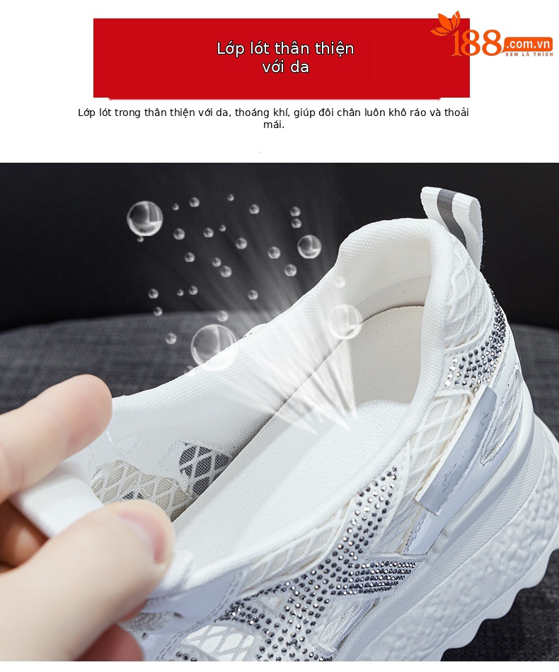 Giày thể thao nữ đế dày chunky trắng phong cách casual, đế cao thoáng khí, mẫu hè 2026 — M2868 màu bạc, M2868 bột mơ, M2868 trắng ngọc trai chi tiết 8
