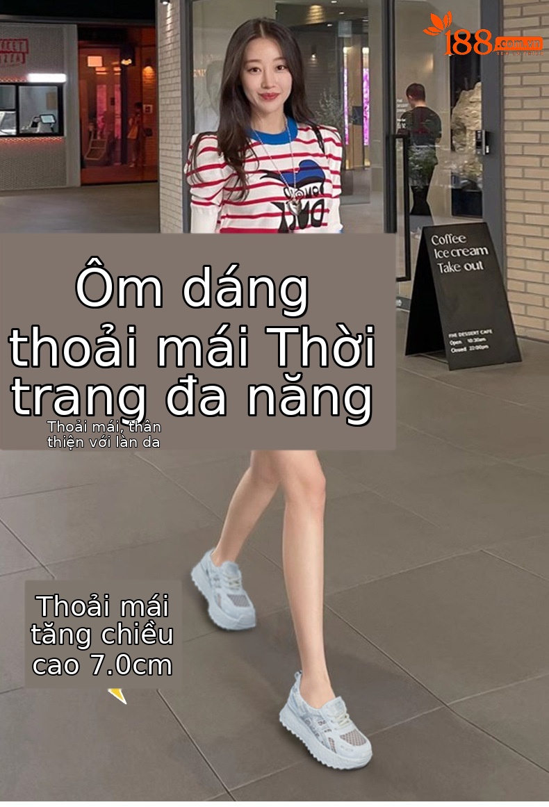 Giày thể thao nữ đế dày chunky trắng phong cách casual, đế cao thoáng khí, mẫu hè 2026 — M2868 màu bạc, M2868 bột mơ, M2868 trắng ngọc trai chi tiết 1