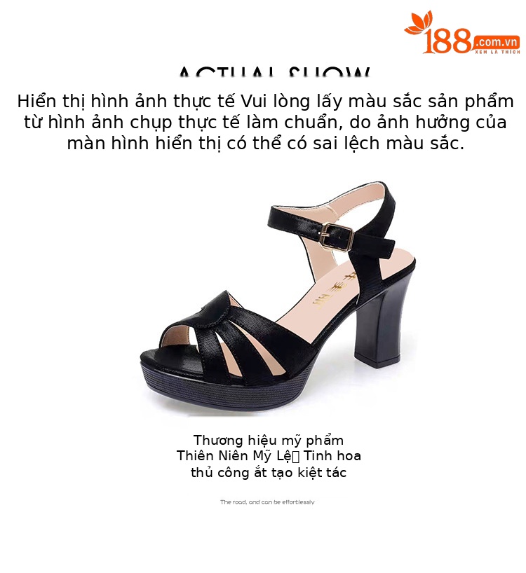 Sandal cao gót nữ hở mũi gót vuông 7–9 cm – giày da mũi cá thanh lịch, phù hợp sườn xám, dạ tiệc — Vàng 9cm, Đen 9cm, Vàng 7cm, Đen 7cm chi tiết 17