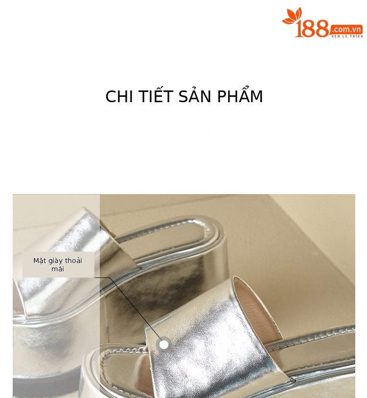 Dép sandal quai ngang da thật đế xuồng cao 8 cm phong cách Âu Mỹ — Màu bạc 10cm, Màu bạc 8cm, Màu vàng kim 10cm, Màu đen 10cm chi tiết 19