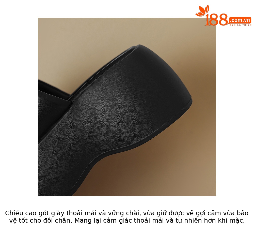 Sandal cao gót nữ hở mũi quai ngang đế xuồng 8 cm — Màu đen, Màu trắng chi tiết 17