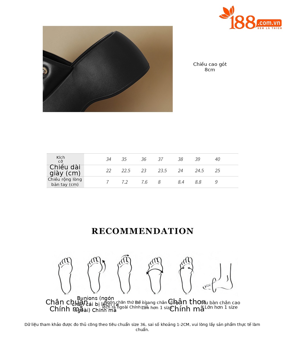 Sandal cao gót nữ hở mũi quai ngang đế xuồng 8 cm — Màu đen, Màu trắng chi tiết 3