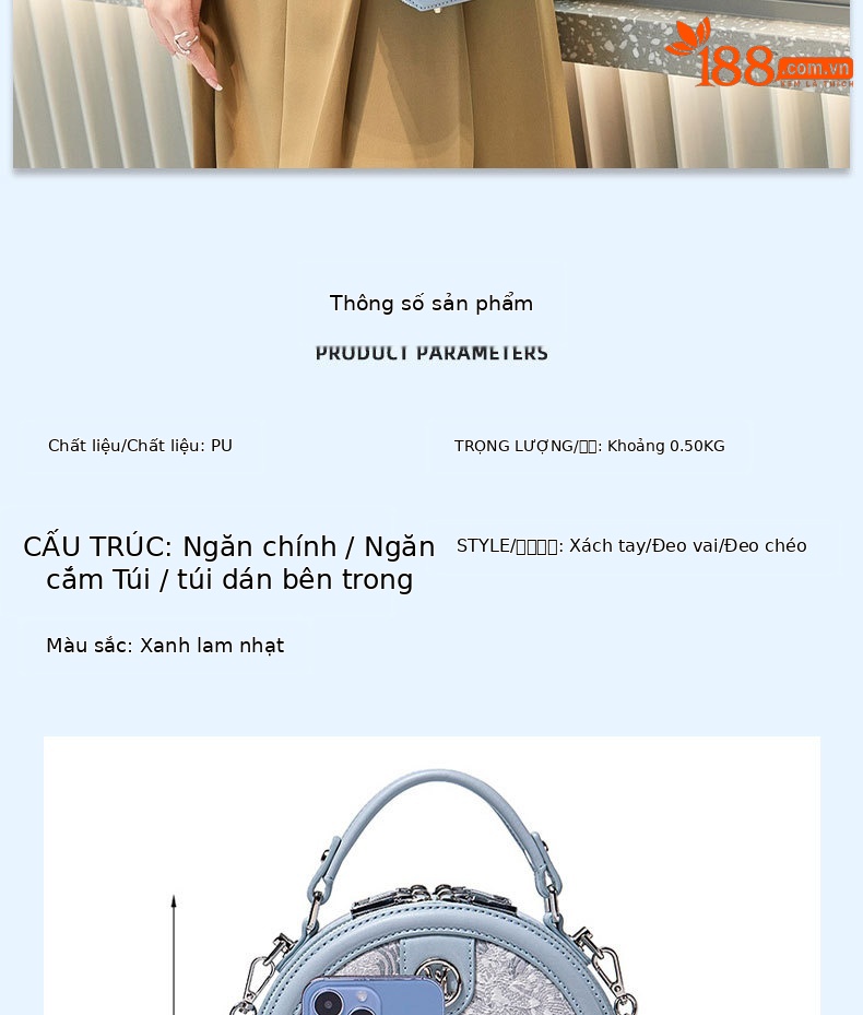 Túi xách tròn nhỏ cao cấp phong cách mới xuân hè 2026, thời trang dung tích lớn, đeo vai và đeo chéo chi tiết 5