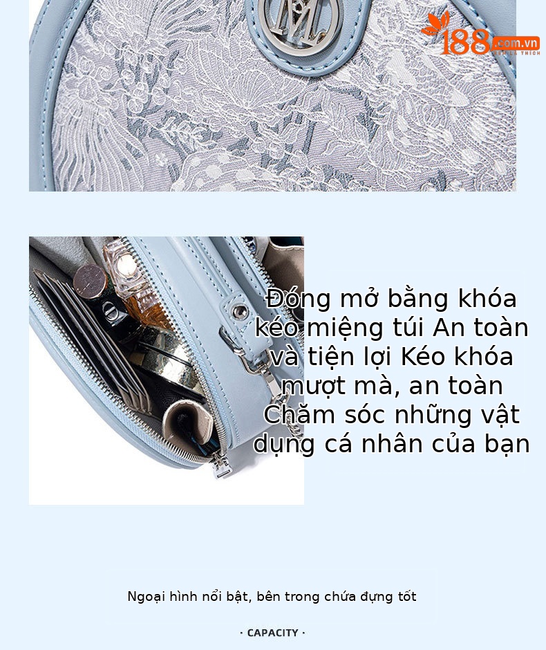 Túi xách tròn nhỏ cao cấp phong cách mới xuân hè 2026, thời trang dung tích lớn, đeo vai và đeo chéo chi tiết 7